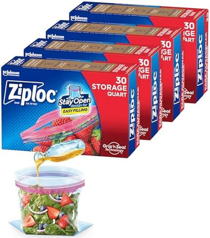 Ziploc Quart Food Storage Bags, Stay Open Design with Stand-Up Bottom, Easy to Fill, 80 Count