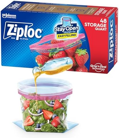 Ziploc Quart Food Storage Bags, Stay Open Design with Stand-Up Bottom, Easy to Fill, 80 Count