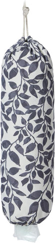 Plastic Bag Holder, Reusable Grocery Bag Holder for Plastic Bags Groceries Store, Flower Canvas Trash Plastic Bag Organizer Storage Holders for Home Kitchen Pantry Decor (Black Leaves)