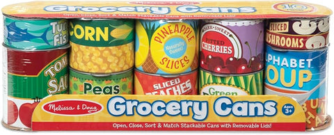 Melissa & Doug Let's Play House! Grocery Cans Play Food Kitchen Accessory ,3+ years- 10 Stackable Cans With Removable Lids