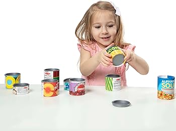 Melissa & Doug Let's Play House! Grocery Cans Play Food Kitchen Accessory ,3+ years- 10 Stackable Cans With Removable Lids