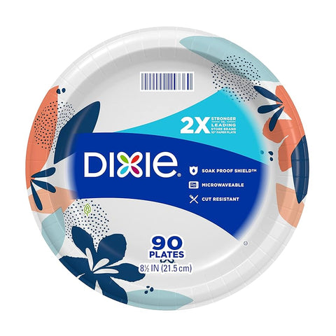 Dixie Medium Paper Plates, 8.5 Inch, 90 Count, 2X Stronger*, Microwave-Safe, Soak-Proof, Cut Resistant, Disposable Plates For Everyday Breakfast, Lunch, & Dinner Meals