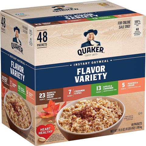 Quaker Instant Oatmeal Fruit & Cream Variety Pack, Single Serve Packets,(44 Pack)