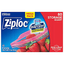 Ziploc Quart Food Storage Bags, Stay Open Design with Stand-Up Bottom, Easy to Fill, 80 Count